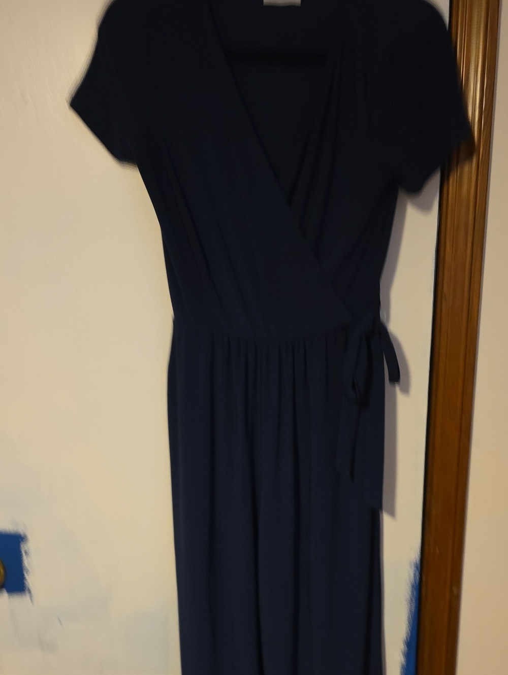 Navy Short-Sleeve Wrap Jumpsuit with Tie Waist - Women